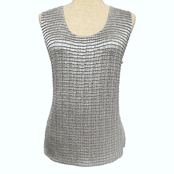 Serenade Y2K Silver Metallic Sheen Top Women's L Futuristic Glam Studio 54 Disco - Picture 1 of 6